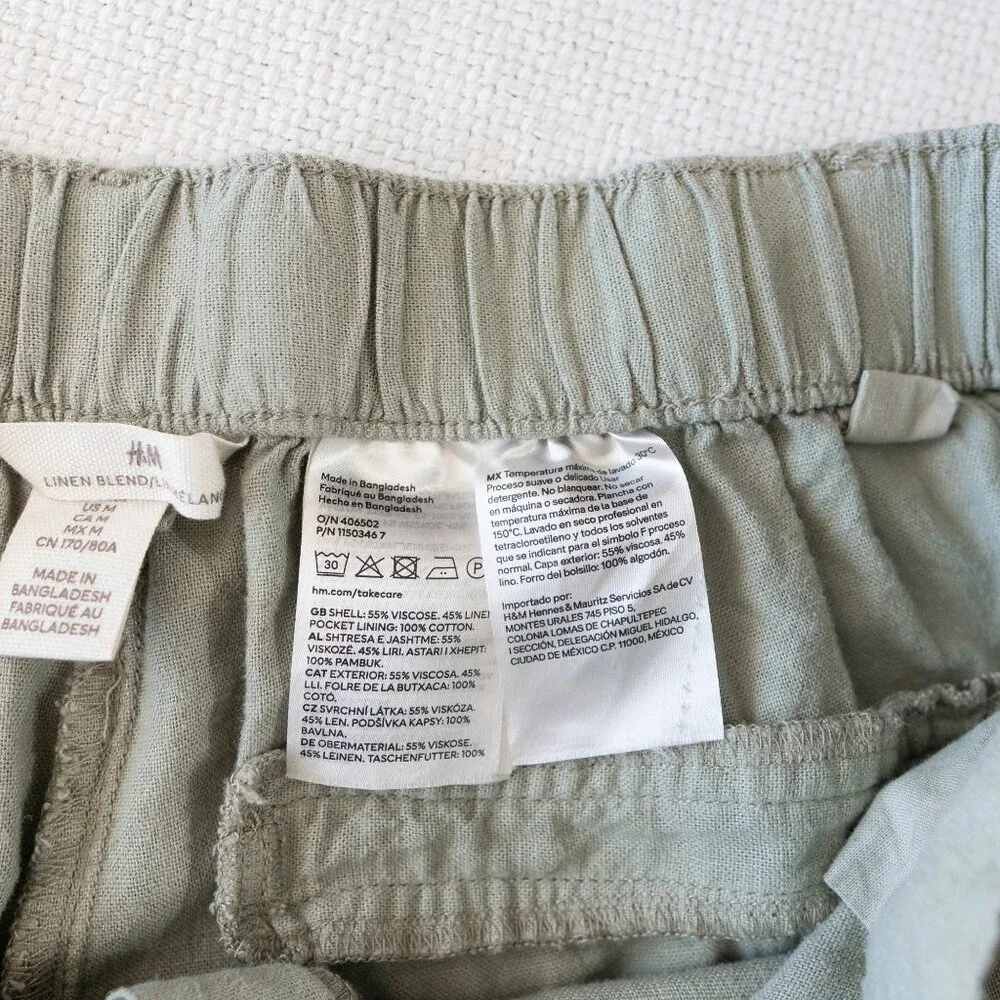 H&M Linen Blend Wide Leg Pants Women’s Medium Sage Green Casual Coastal